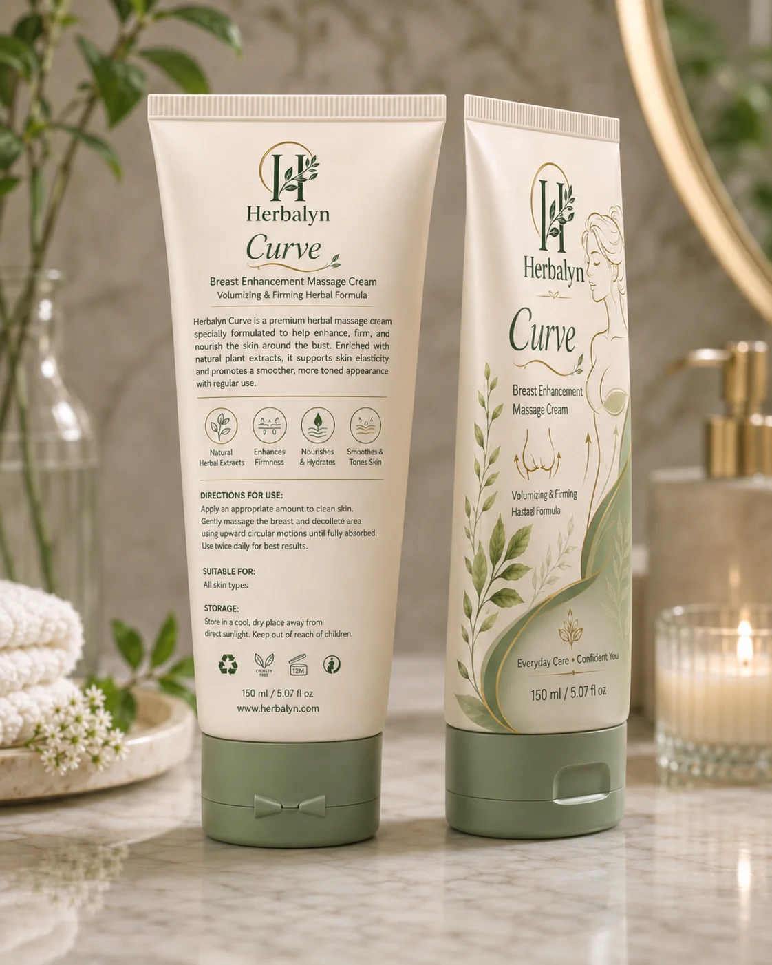 Back and side views of Herbalyn Curve packaging